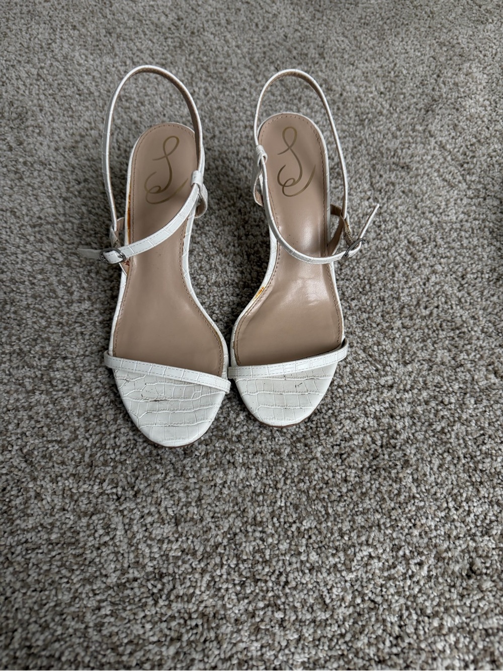 Sam Edelman White Croc-Embossed Slingback Heels